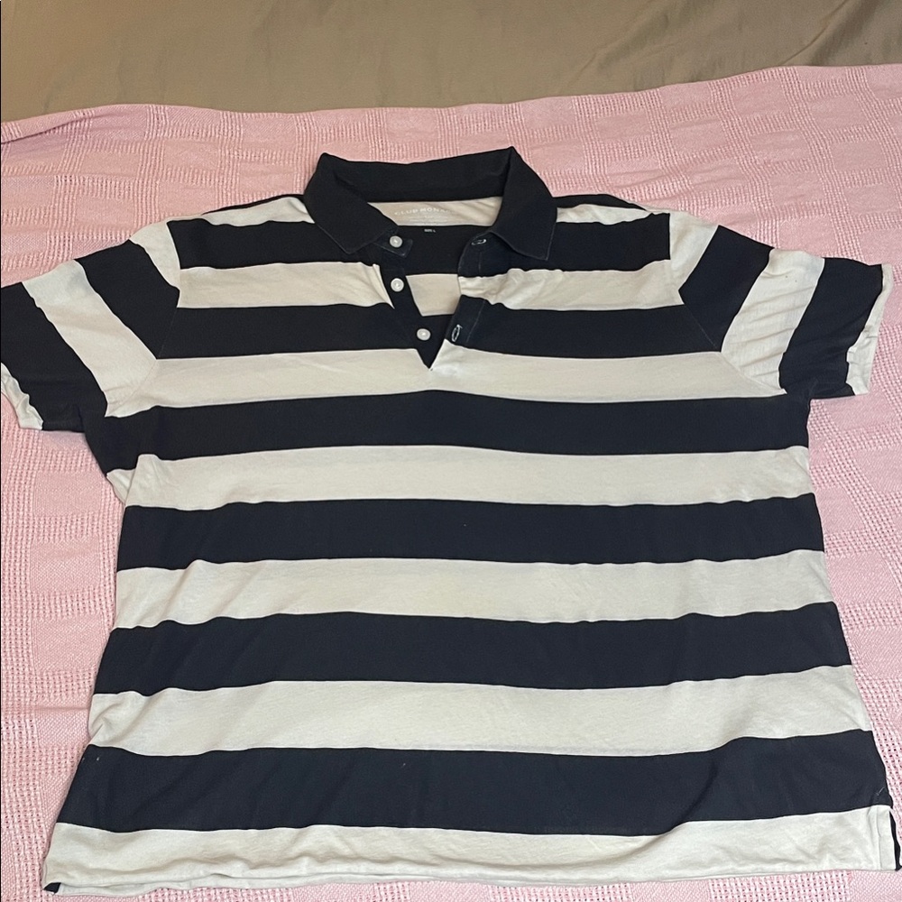 Club Monaco Black and White Striped Polo Shirt